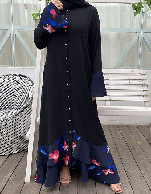 Stylish Flared Dress with Subtle Stitching and Long Sleeves